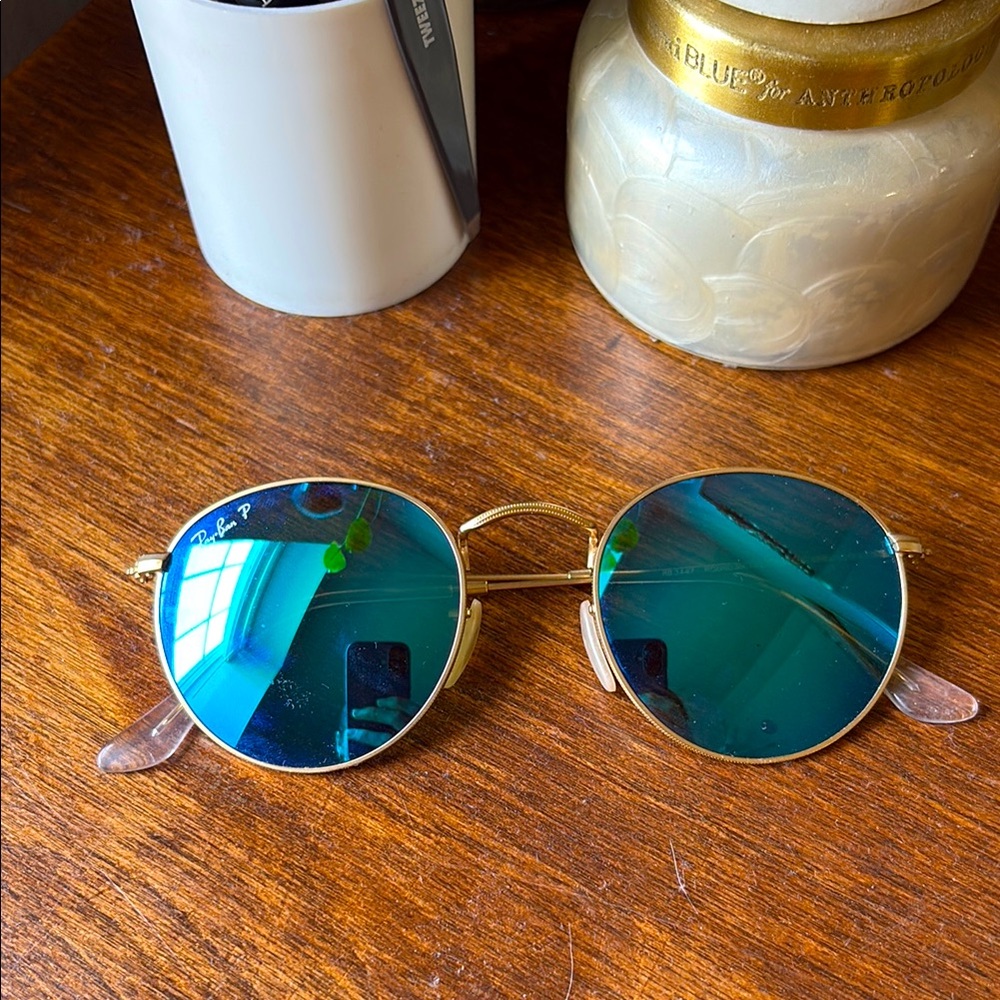 Ray-Ban Gold and Blue Round Sunglasses